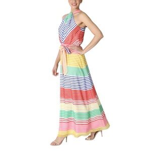 Julia Jordan Striped Knotted Halter Maxi Dress